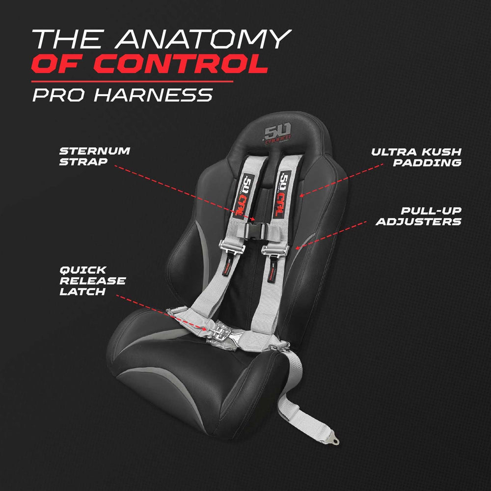 Padded shoulder straps on the 50 Caliber Racing harness increase comfort