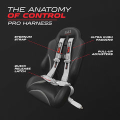 Padded shoulder straps on the 50 Caliber Racing harness increase comfort