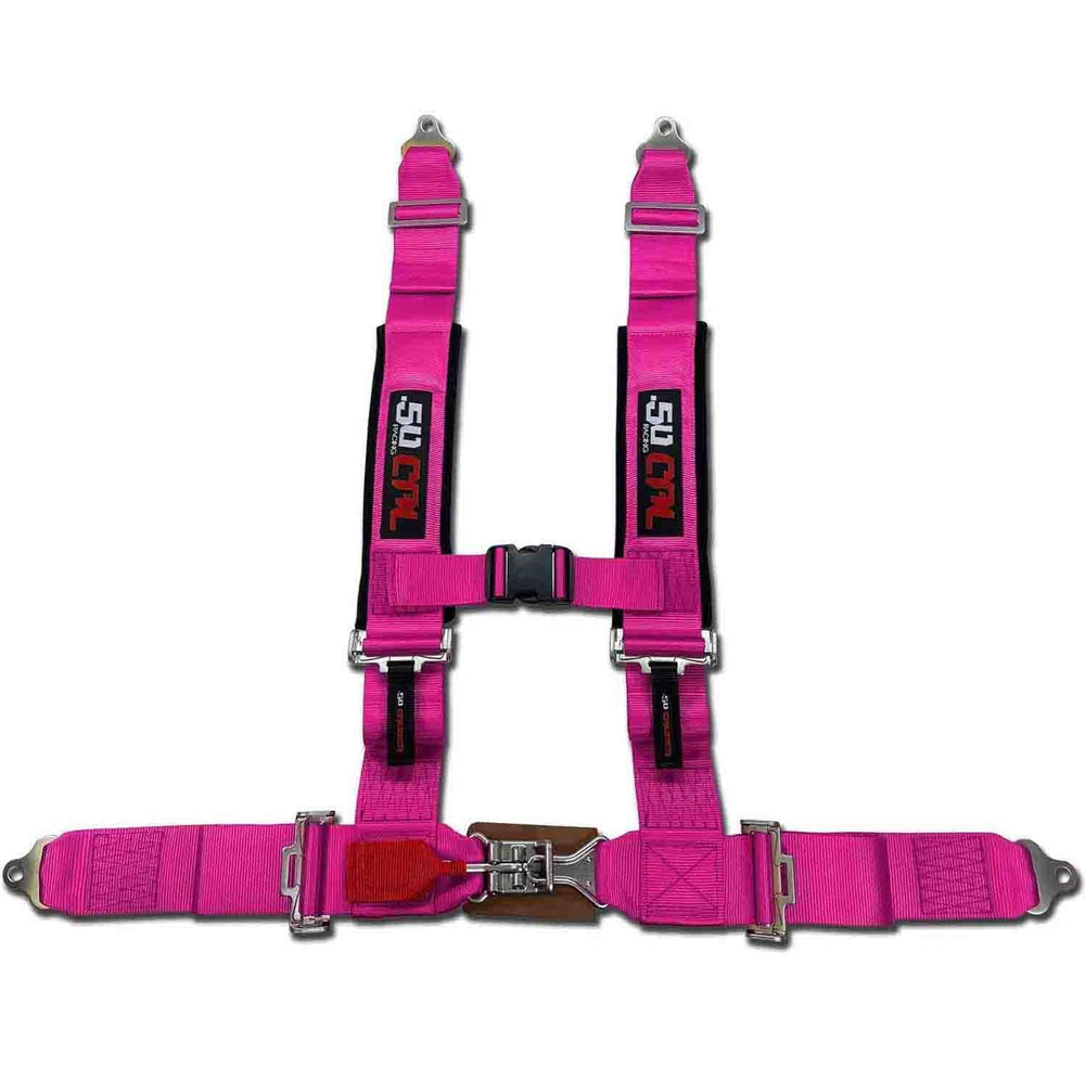 Sternum strap detail on the 50 Caliber Racing harness supports upper body
