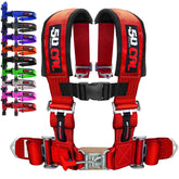 50 Caliber Racing red 4-point harness on bucket seat enhances off-road stability