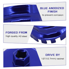 64mm 14-flute design shown for Toyota cartridge filters, ensures secure removal.