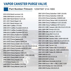 A ABIGAIL EVAP canister purge valve 12597567 interchange compatibility.