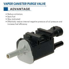 A ABIGAIL EVAP vent purge valve shown with compatible GM vehicles installation-ready.