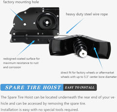 A ABIGAIL spare tire hoist for Ford F-350 with corrosion-resistant construction.