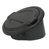 A ABIGAIL fuel filler door cover in black powder coat close-up highlighting rust resistance