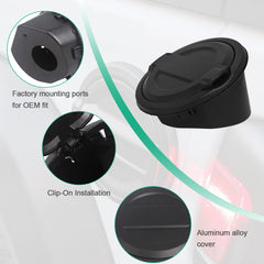 A ABIGAIL fuel filler door cover on Jeep Wrangler JL with stainless base visible