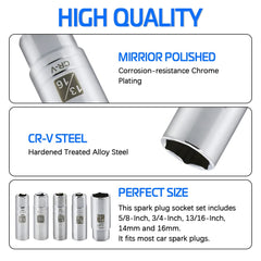 A ABIGAIL 14mm thin-wall spark plug socket improves access in tight spaces.