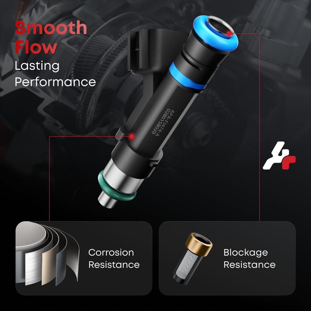 A Plus Auto fuel injectors valve area closeup emphasizes durable build.