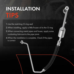 A-Premium AC discharge line hose assembly—Front-to-condenser routing shown for easy install.