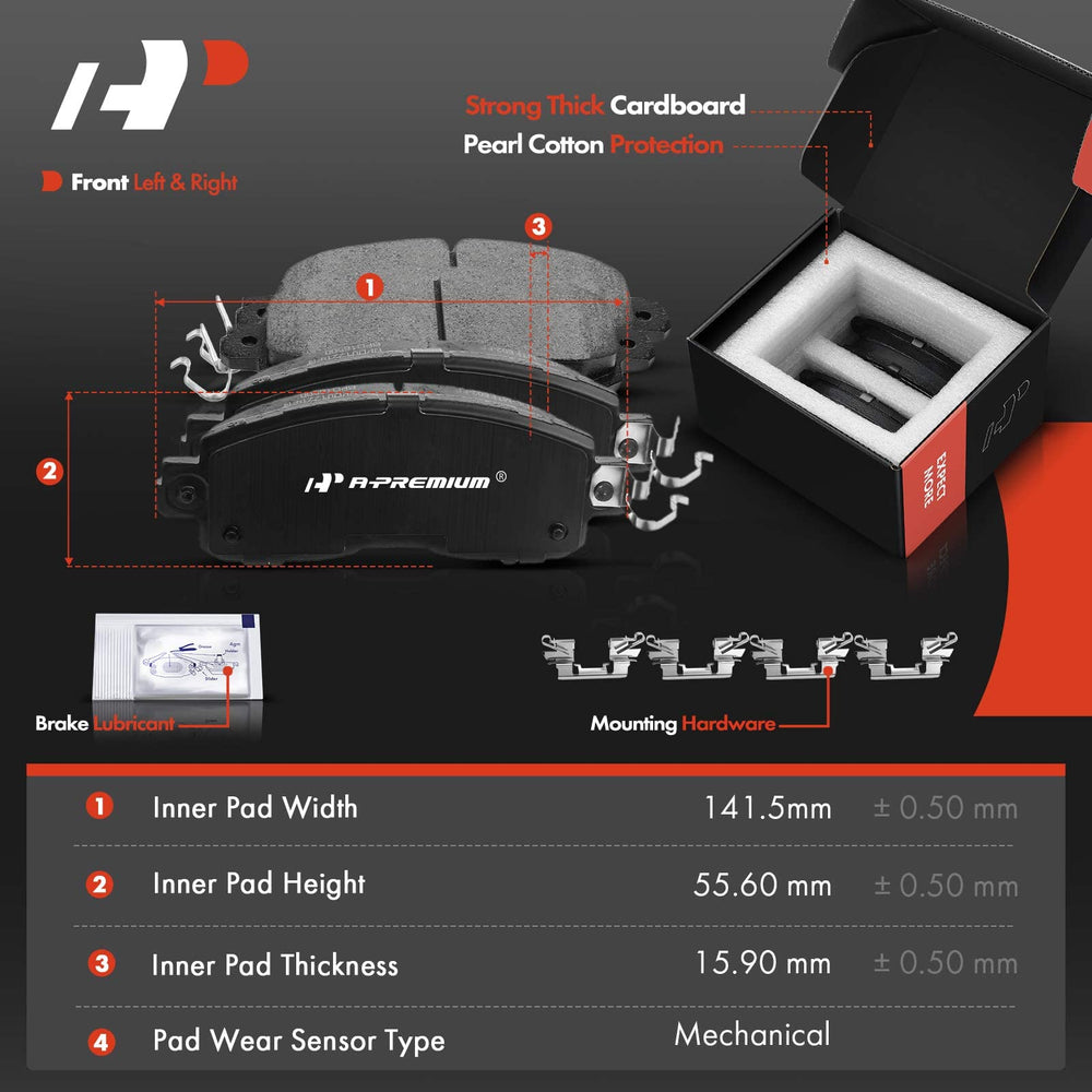 A-Premium brake kit image showing 2 rotors, 4 pads, hardware