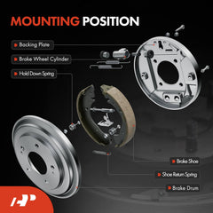 Close-up of A-Premium ceramic brake shoes highlighting bonded friction material.