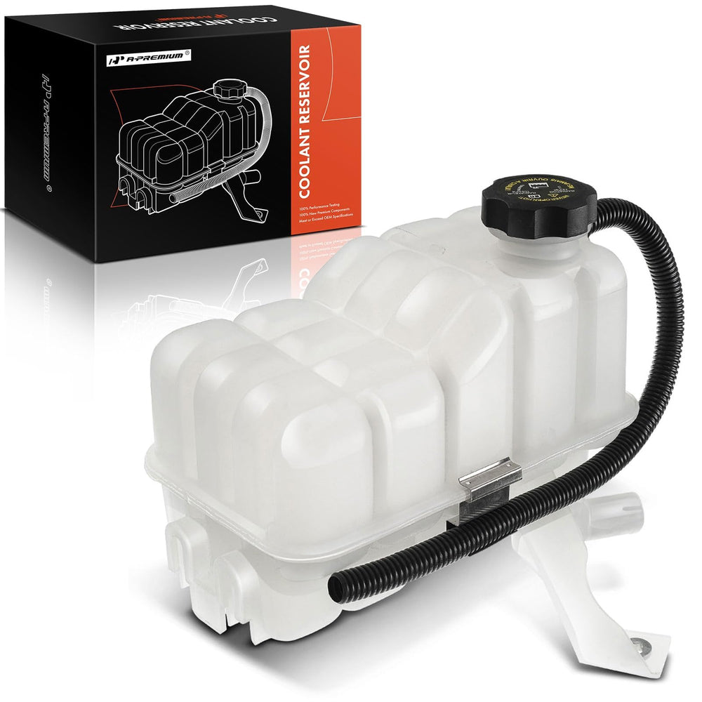 A-Premium coolant overflow reservoir front view improves cooling system monitoring.