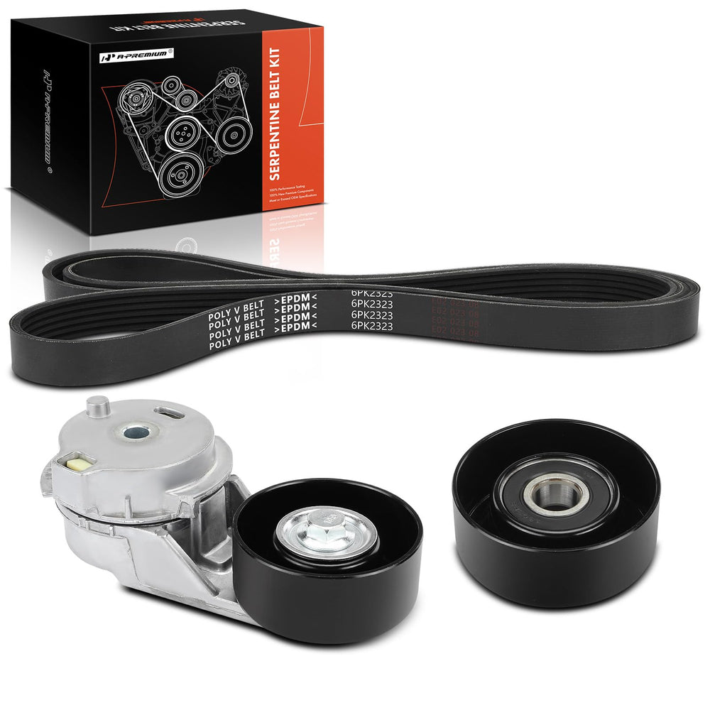 A-Premium engine serpentine belt drive kit front view with complete components for easy installation.