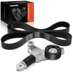 A-Premium engine serpentine belt drive kit front view with tensioner for smoother operation.