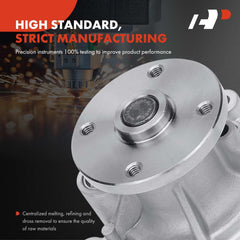 A-Premium engine water pump assembly, close-up on durable steel impeller