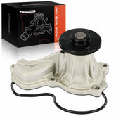 A-Premium engine water pump front view shows aluminum housing and durable seal.