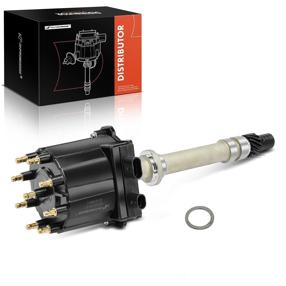 A-Premium ignition distributor with black cap for Chevy and GMC engines.