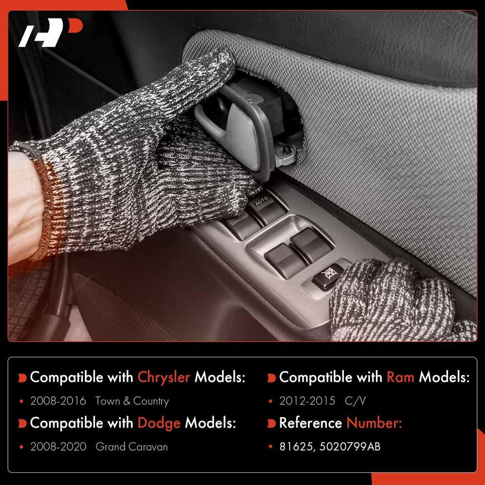 A-Premium interior door handle with black housing close-up, chrome lever detail.