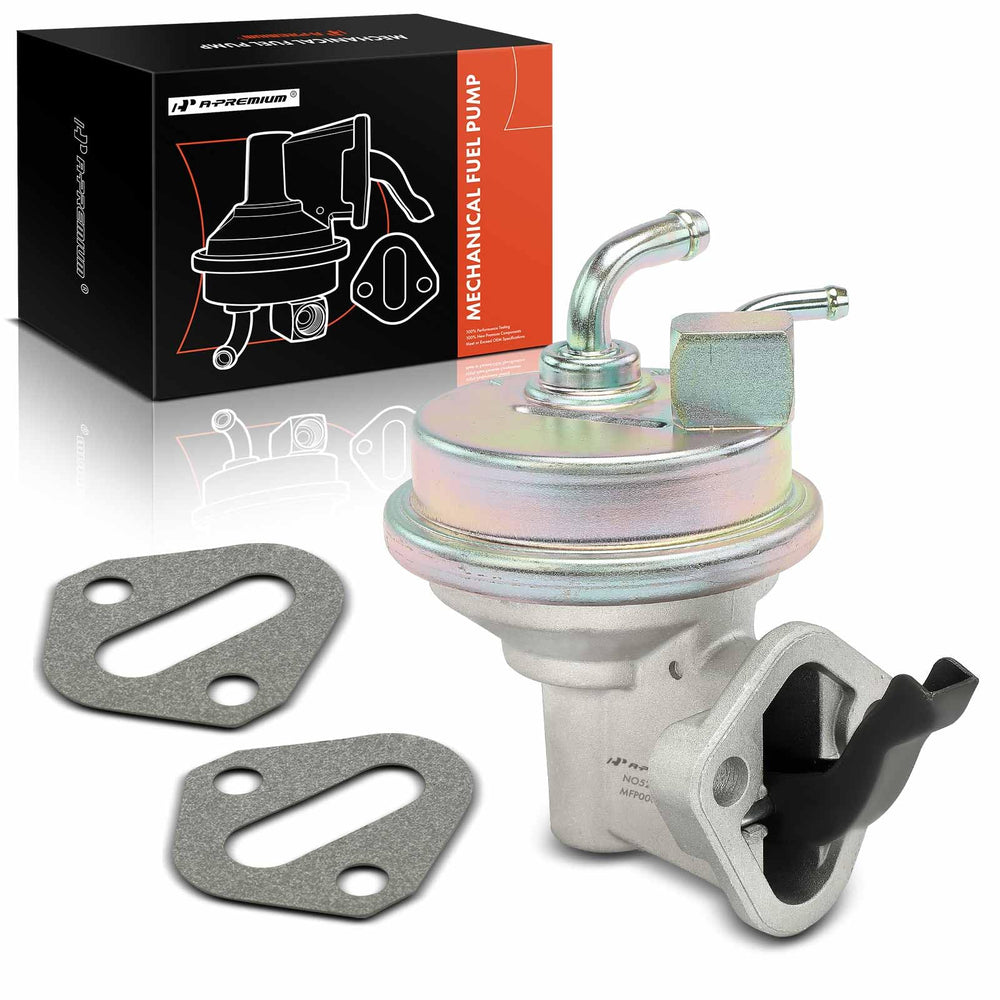A-Premium mechanical fuel pump installation demonstrates precise fit and spring-assisted delivery.