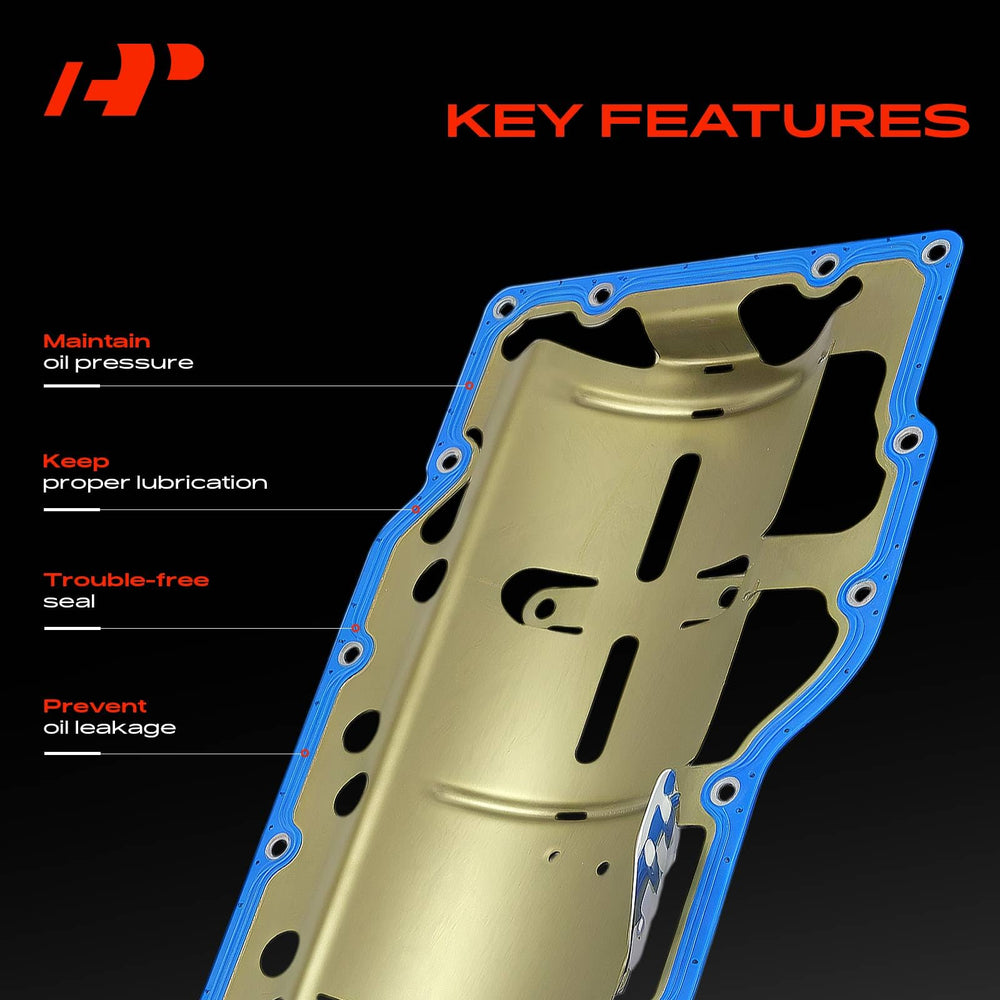 A-Premium oil pan gasket seal aligned with engine bolts ensures precise sealing