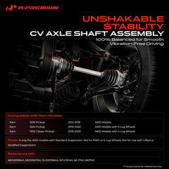 A-Premium front CV axle right view for Ram 1500 4WD enhances drivetrain alignment.