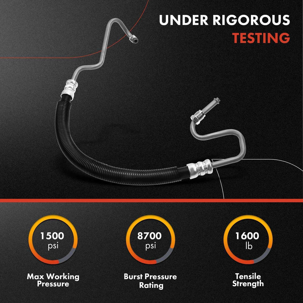 A-Premium power steering hose assembly under-hood view shows secure O-ring seal to prevent leaks.