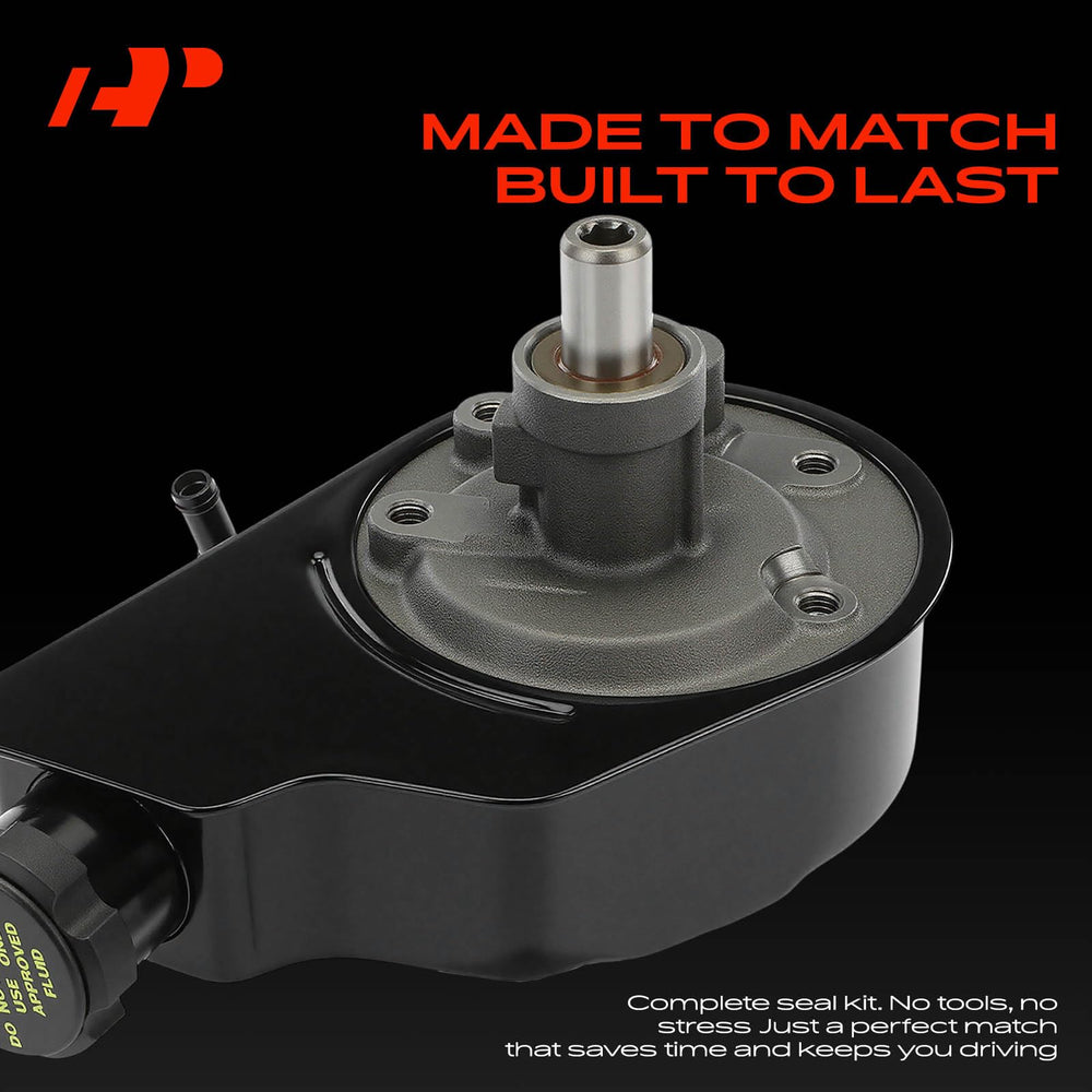 A-Premium power steering pump with reservoir, in-box packaging supports fast replacement.