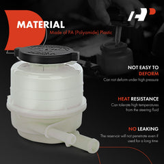 A-Premium power steering reservoir front view demonstrates compact, integrated cap design.