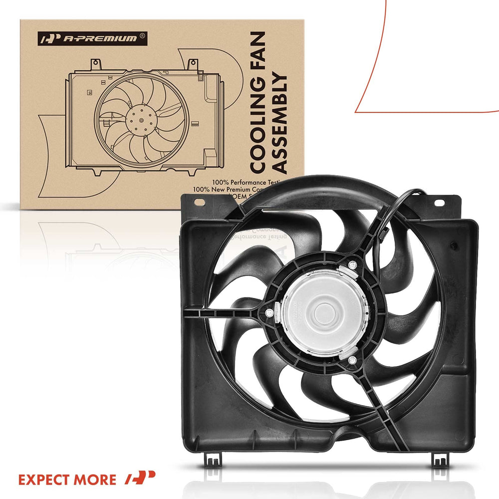 Sturdy packaging protects the A-Premium radiator fan assembly during shipping.