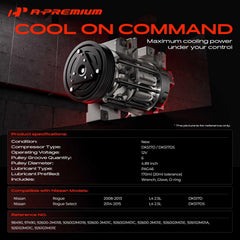 Side profile of A-Premium Rogue AC compressor showing compact design for easy installation