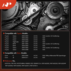 A-Premium belt label shows model compatibility for Toyota and Scion vehicles.