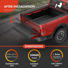 A-Premium tailgate assist shock protecting hinges during operation.