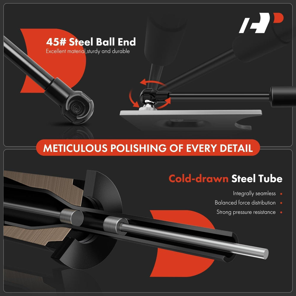 A-Premium tailgate assist shock close-up, showcasing solid steel body construction.