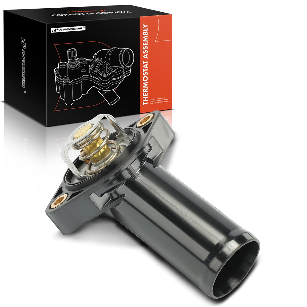 A-Premium thermostat housing for Jeep Wrangler JK front view enhances cooling reliability.