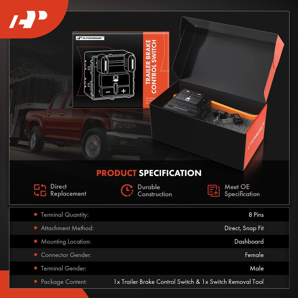 A-Premium Trailer Brake Control Switch front view highlights compact design.