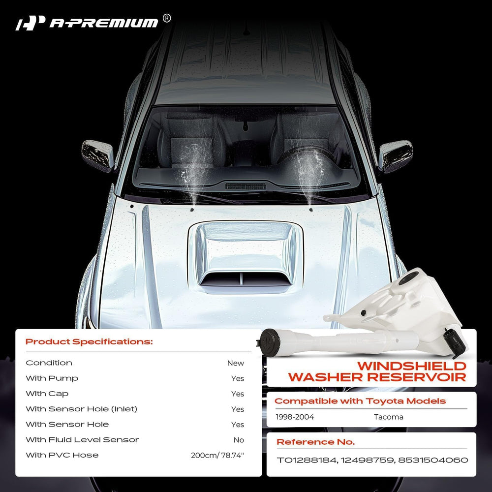 A-Premium reservoir with washer pump included for quick spray readiness.