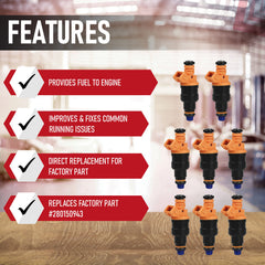 AA Ignition 8-pack fuel injectors – side view, supports reliable performance.