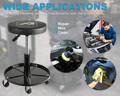 A A IN LT2A black rolling stool enhances garage organization.