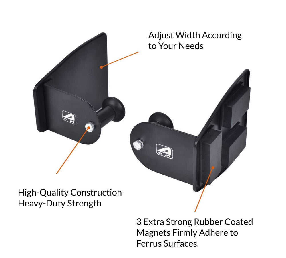 A A IN Rubber-coated magnets protect surfaces while securing items.