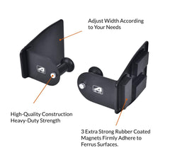 A A IN Rubber-coated magnets protect surfaces while securing items.