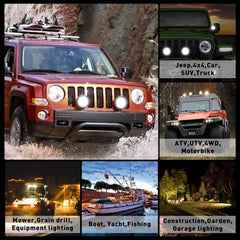 Aaiwa 2-pack round LED light bars ready for install on vehicles.