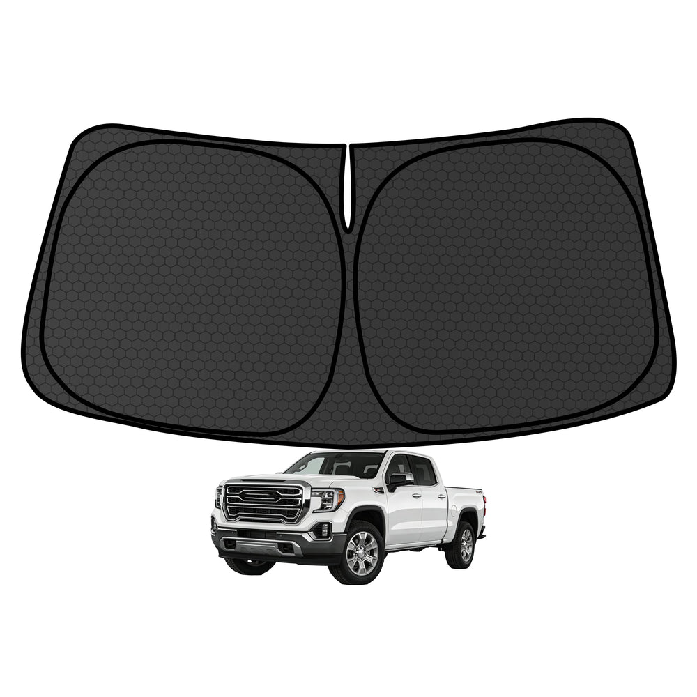 AATOPPUS Sierra windshield sun shade front view blocks sun to keep the interior cooler.