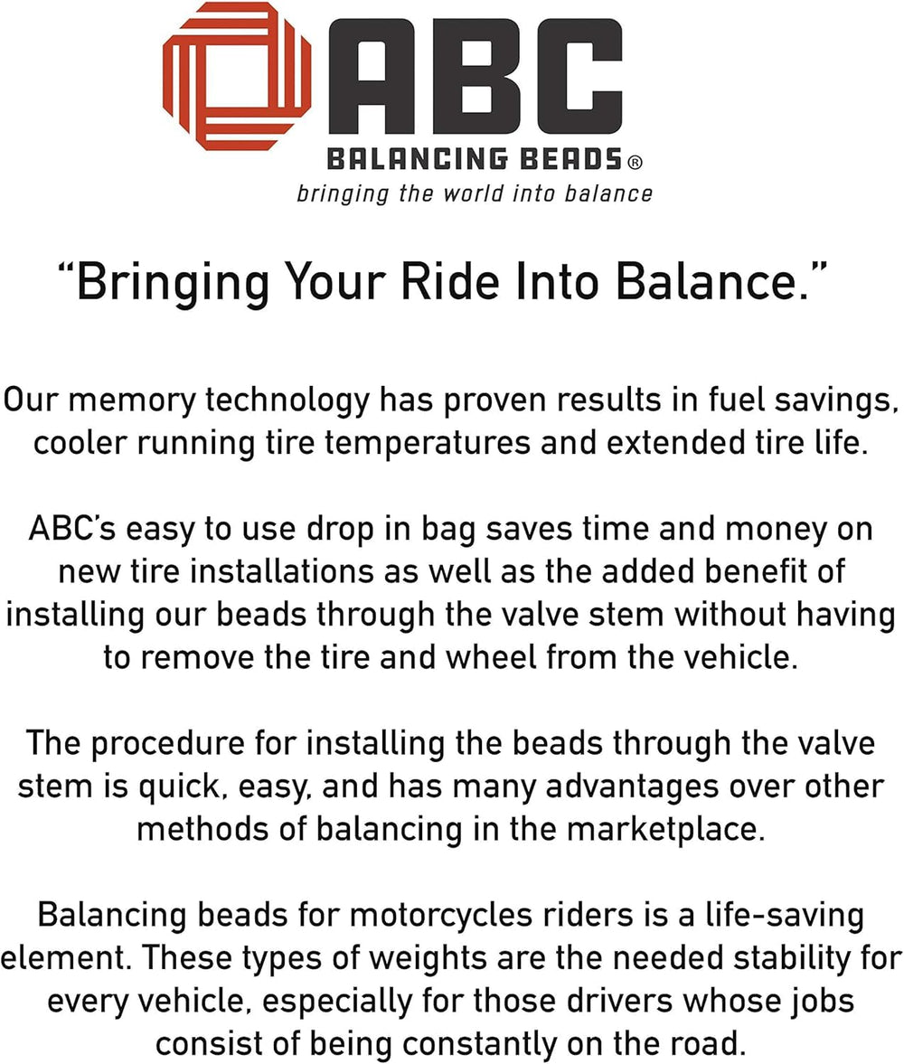ABC Balancing Beads reusable kit maintains tire balance across tire changes.