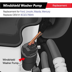 Abigail windshield washer pump packaging indicating ready to install replacement.