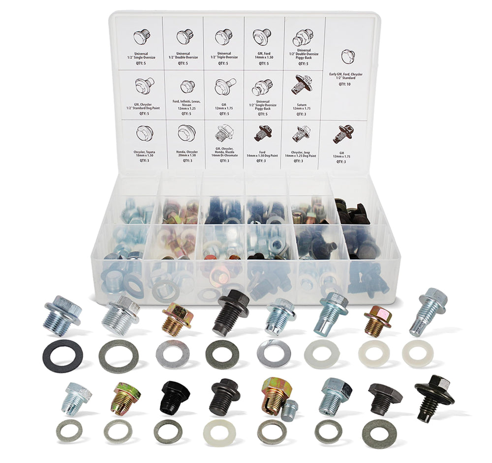 ABN oil drain plug 76pc case showing organized set for easy selection