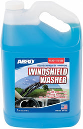 ABRO ready-to-use windshield fluid bottle close-up shows mess-free convenience.