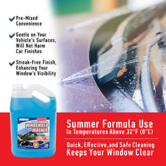 ABRO windshield fluid streak-free vision close-up on glass surface.
