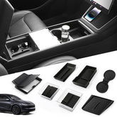 Abystar center console organizer in Model Y Juniper 2026 cabin, neat and accessible