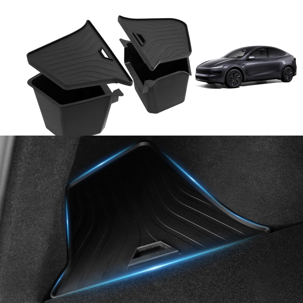 Abystar trunk storage bins with lids fit the 2026 Model Y Juniper for organized cargo.