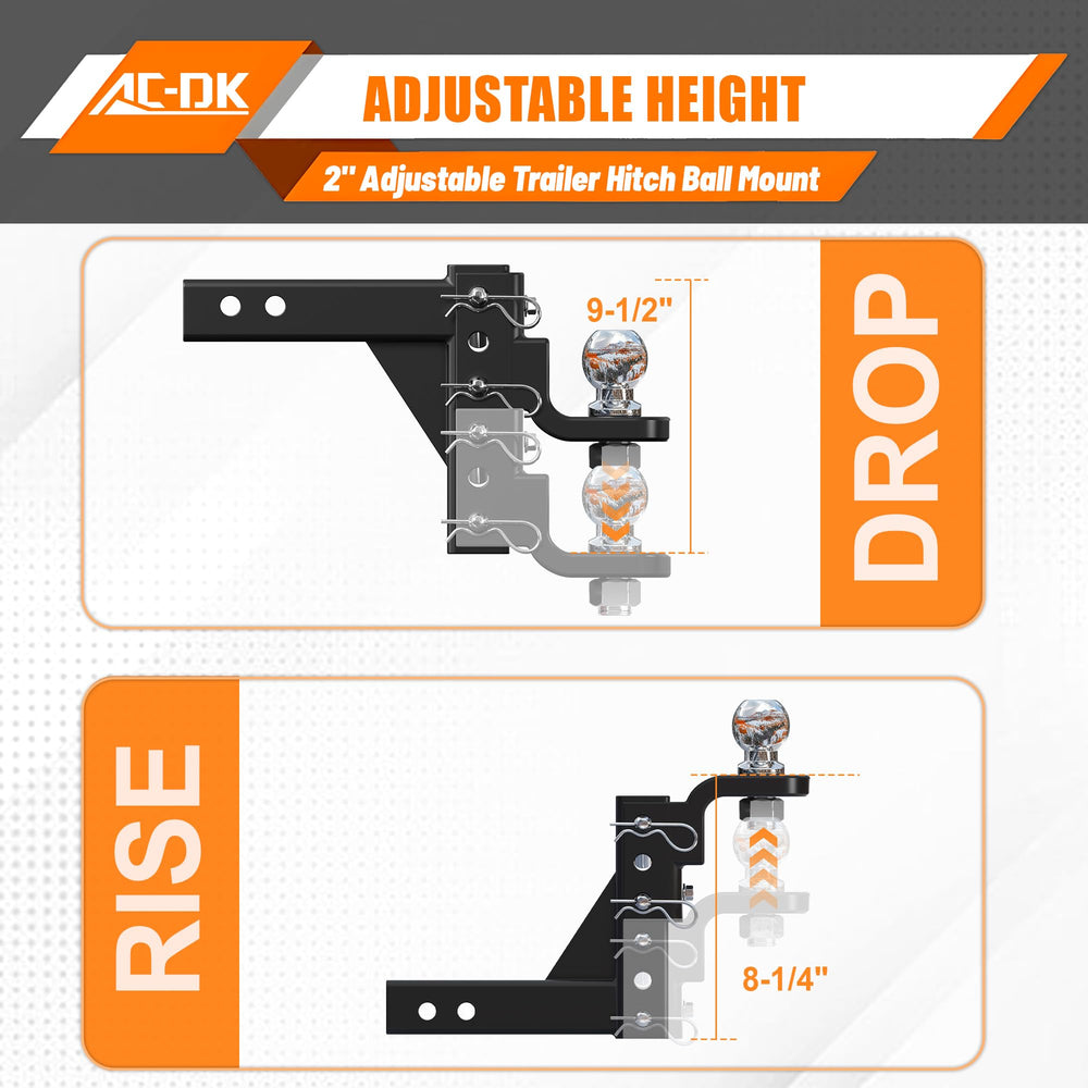 AC-DK hitch includes a 2-inch ball for immediate towing compatibility.